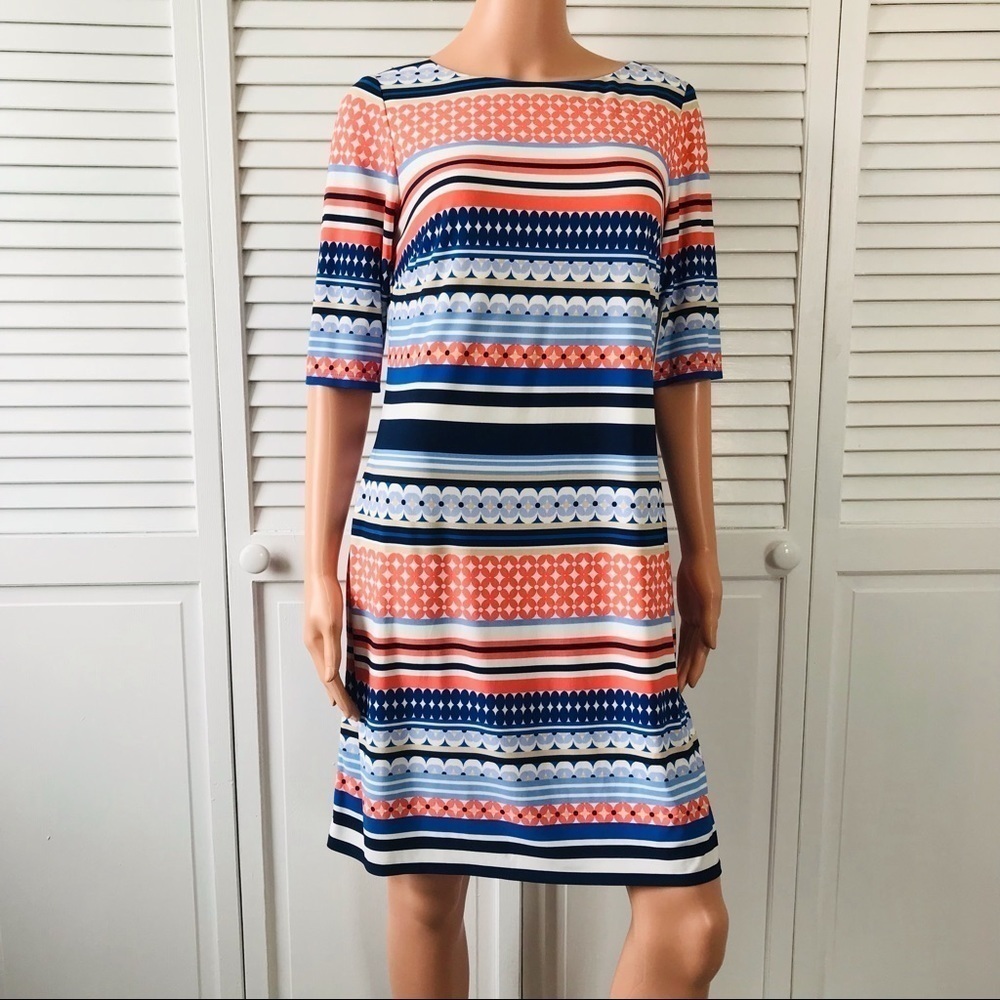 New ELIZA J Geometric Print Short Sleeve Pullover Shift Dress Size 10